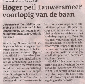 2016-09-16 Peilverhoging Lauwersmeer vorlopig van de baan-Leeuwarder Courant